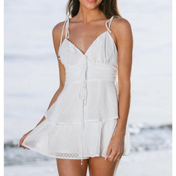 New cupshe womans x madison yours forever ruffled white cami romper size XL - Picture 1 of 10